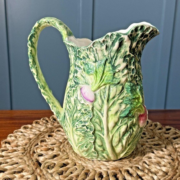 Vintage Shafford "Rabbit Patch" Majolica Pitcher 48 oz Rabbits & Cabbage 1987 - Picture 5 of 10